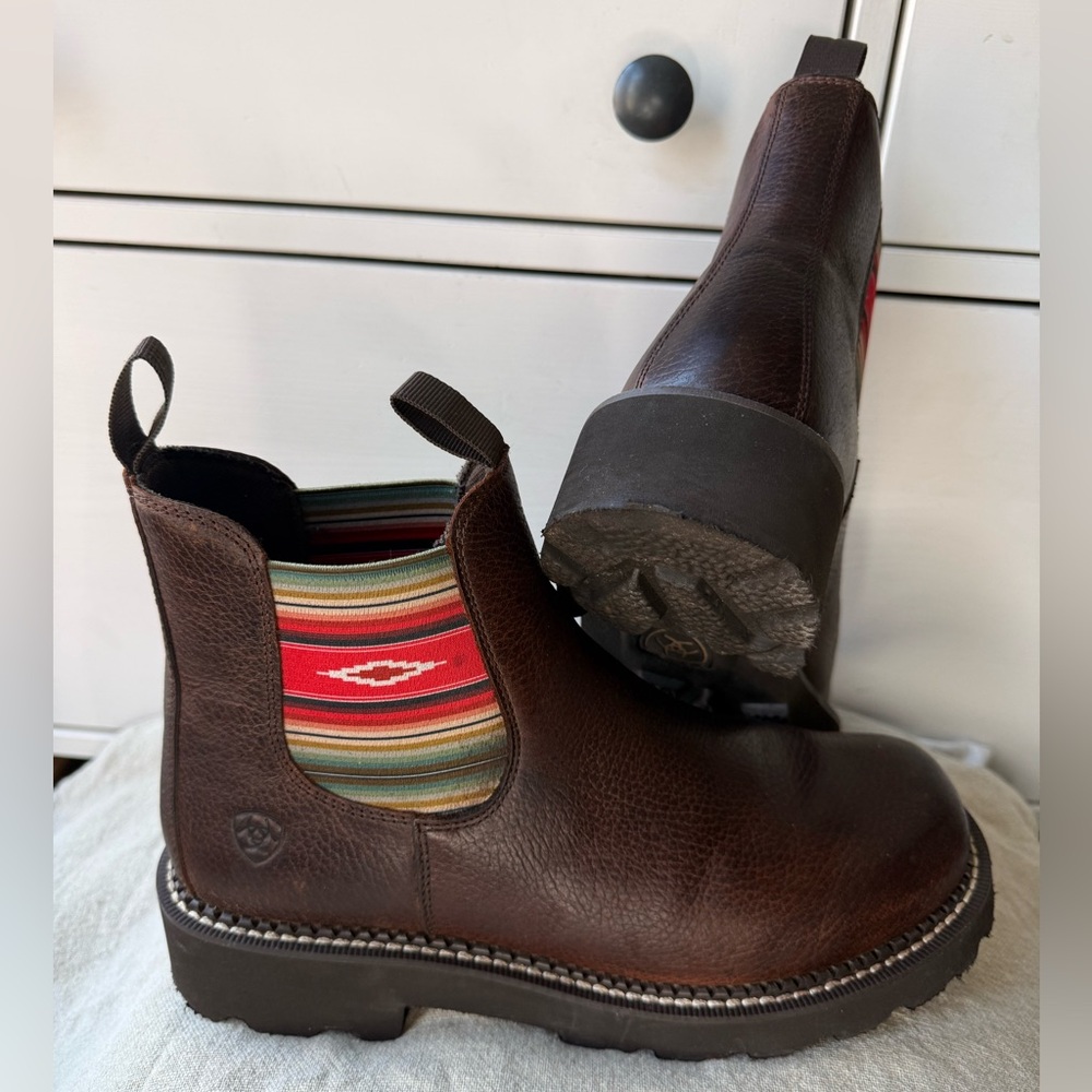 ARIAT WOMEN'S Leather Twin Gore WESTERN Brown BOOTS size 9,5B Aztec Spring Boho - Picture 12 of 17